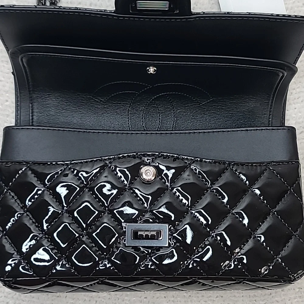 Chanel So Black Classic Patent Quilted Med 2.55 Reissue Double Flap Bag NWT/NIB
